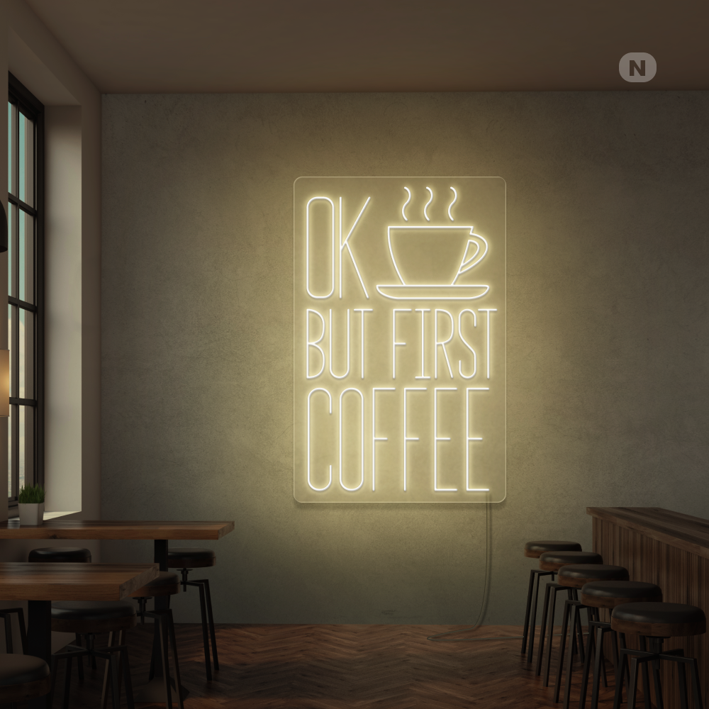 Lovely Bright Warm White store “But First Coffee” LED Light Kitchen Wall Decoration